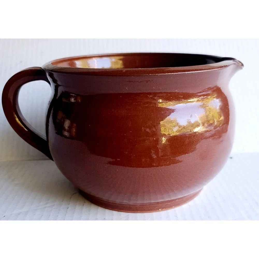 Handcrafted Red Clay Pottery Hand Painted Floral Pitcher with Handle Spout GCM